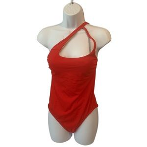 Shade and Shore One Piece Swimsuit One Shoulder Asymmetrical Red Size Small New